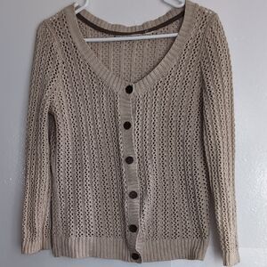 Cotton Crochet Cottage core Beige Knit Summer Cardigan Size S